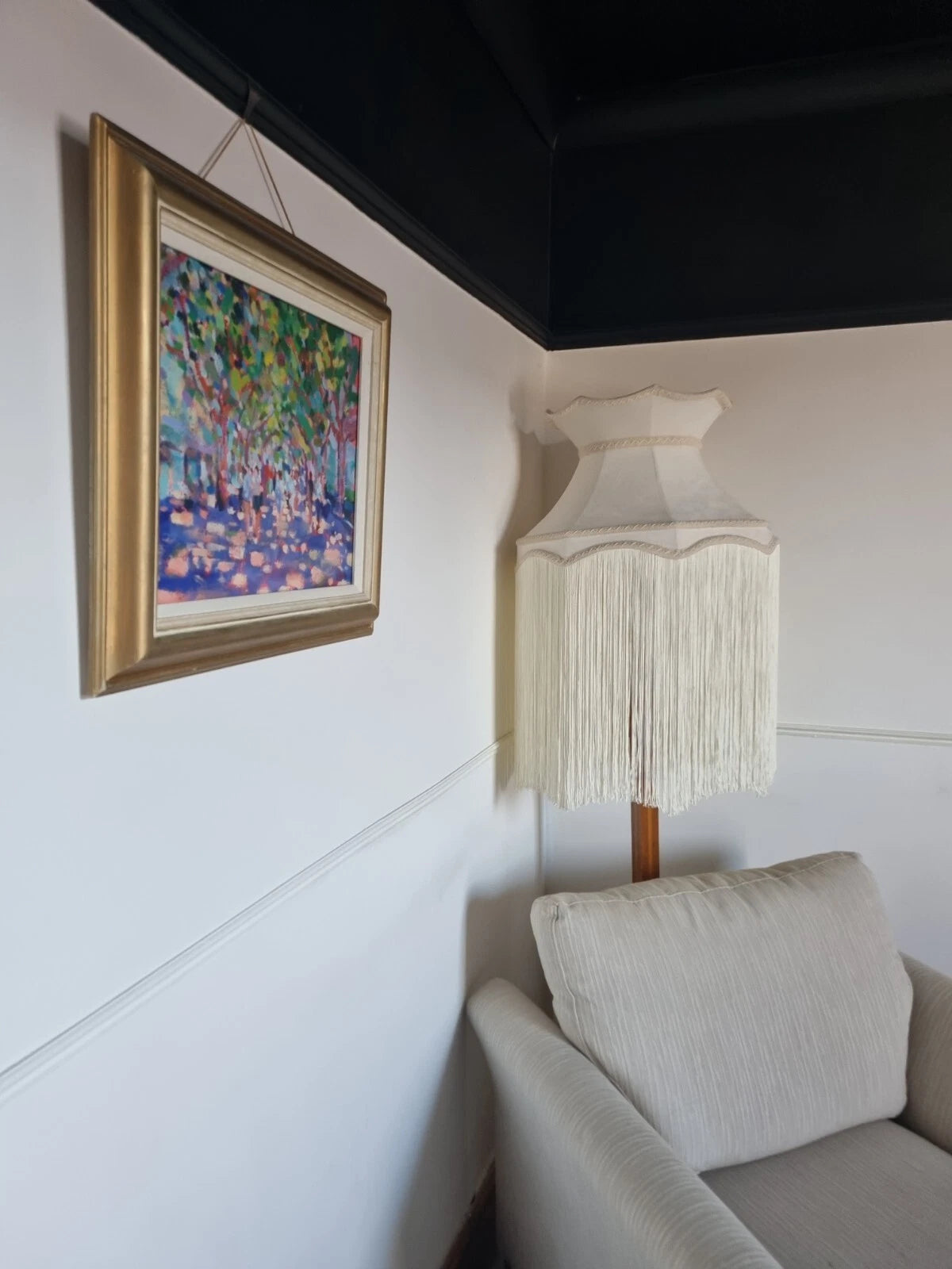 Handmade Cream Velvet standard lamp pendant Lampshade Long Fringe
