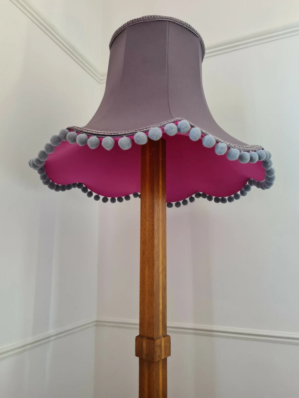 Handmade Lisa lampshade grey fabric pink lined standard lamp ceiling pendant