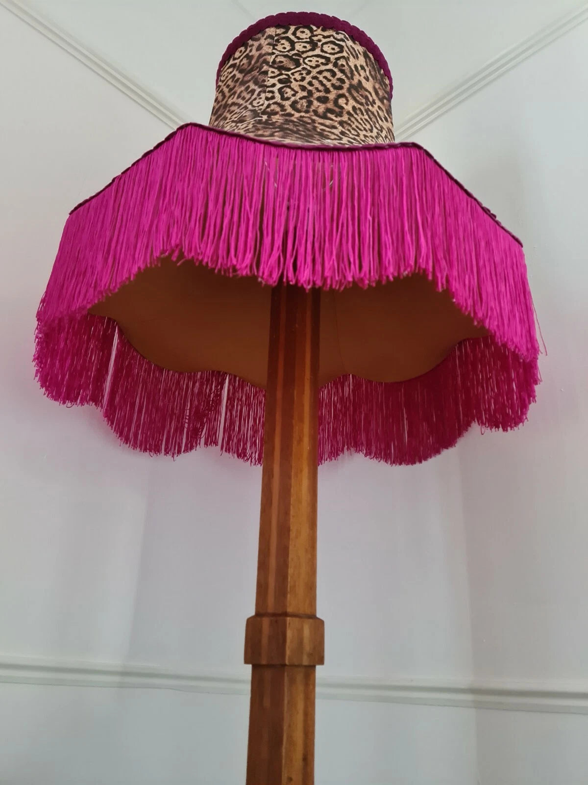 Handmade Lisa lampshade in leopard fabric for standard lamp or ceiling pendant