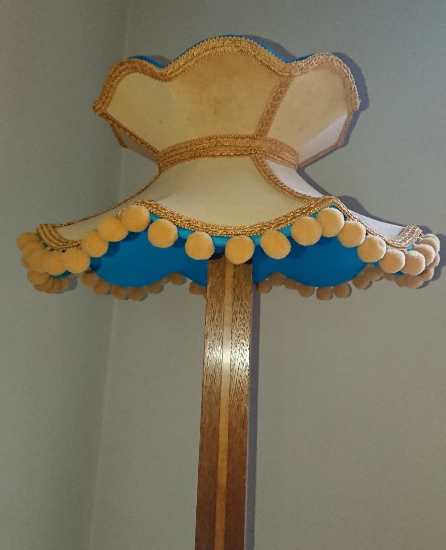 Crown shaped lampshade for table lamp or ceiling pendant yellow velvet turquoise