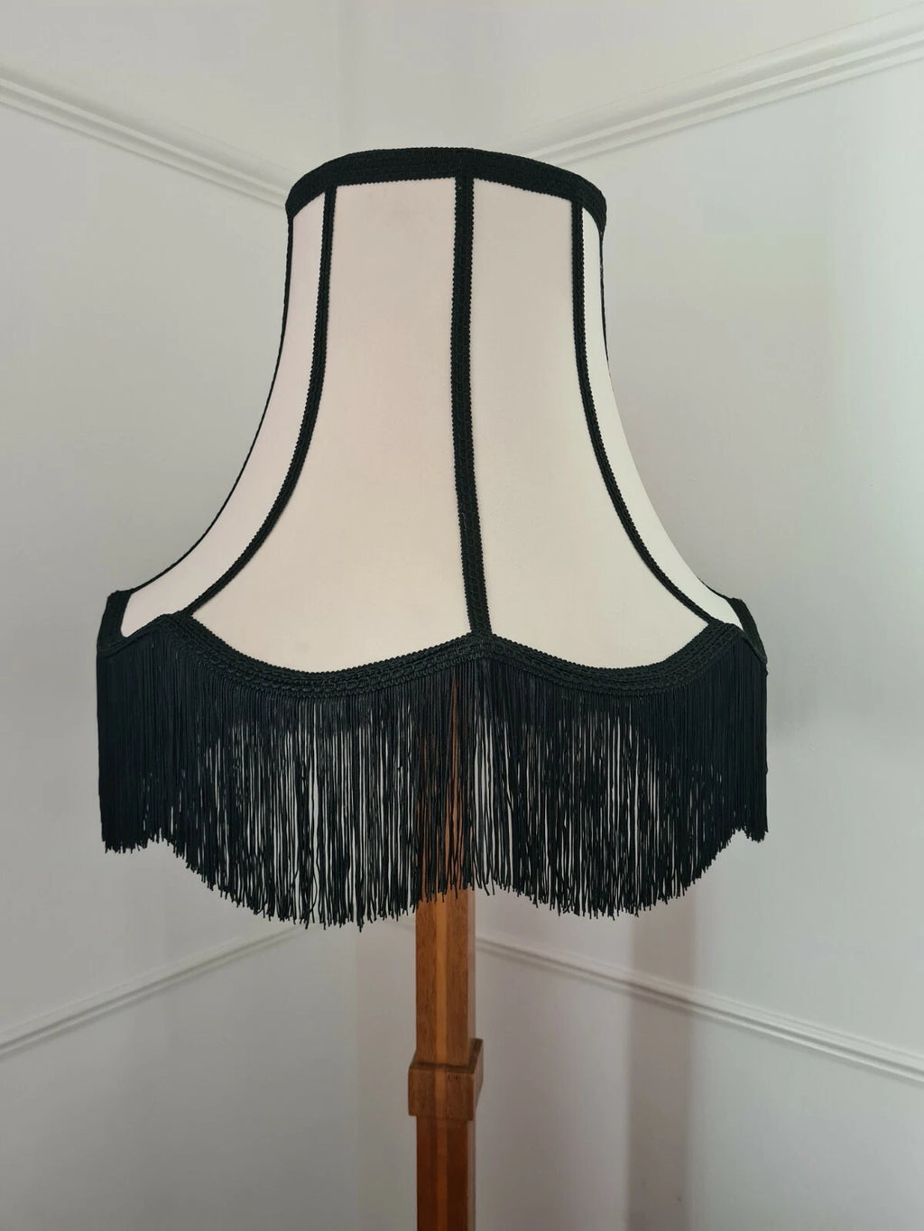 Cream velvet Lisa Lampshade with black fringe standard lamp/ceiling pendant