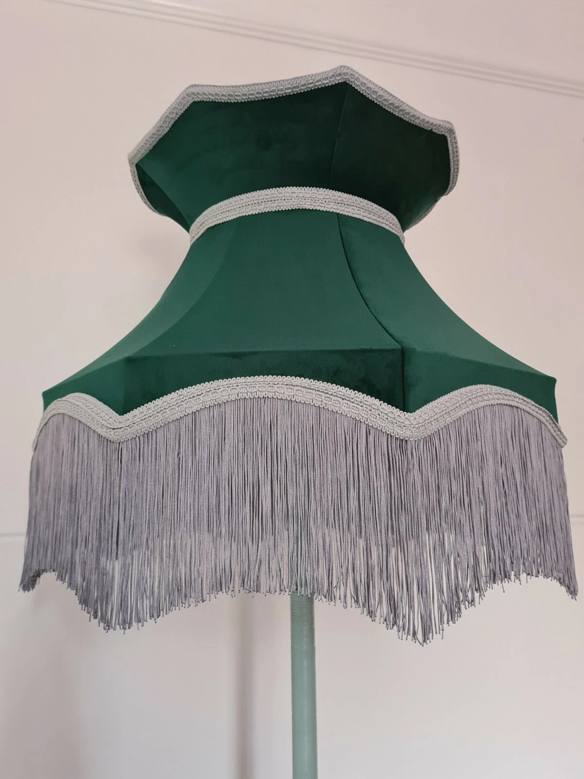 Large handmade green velvet Lisa lampshade crown shape standard lamp or ceiling