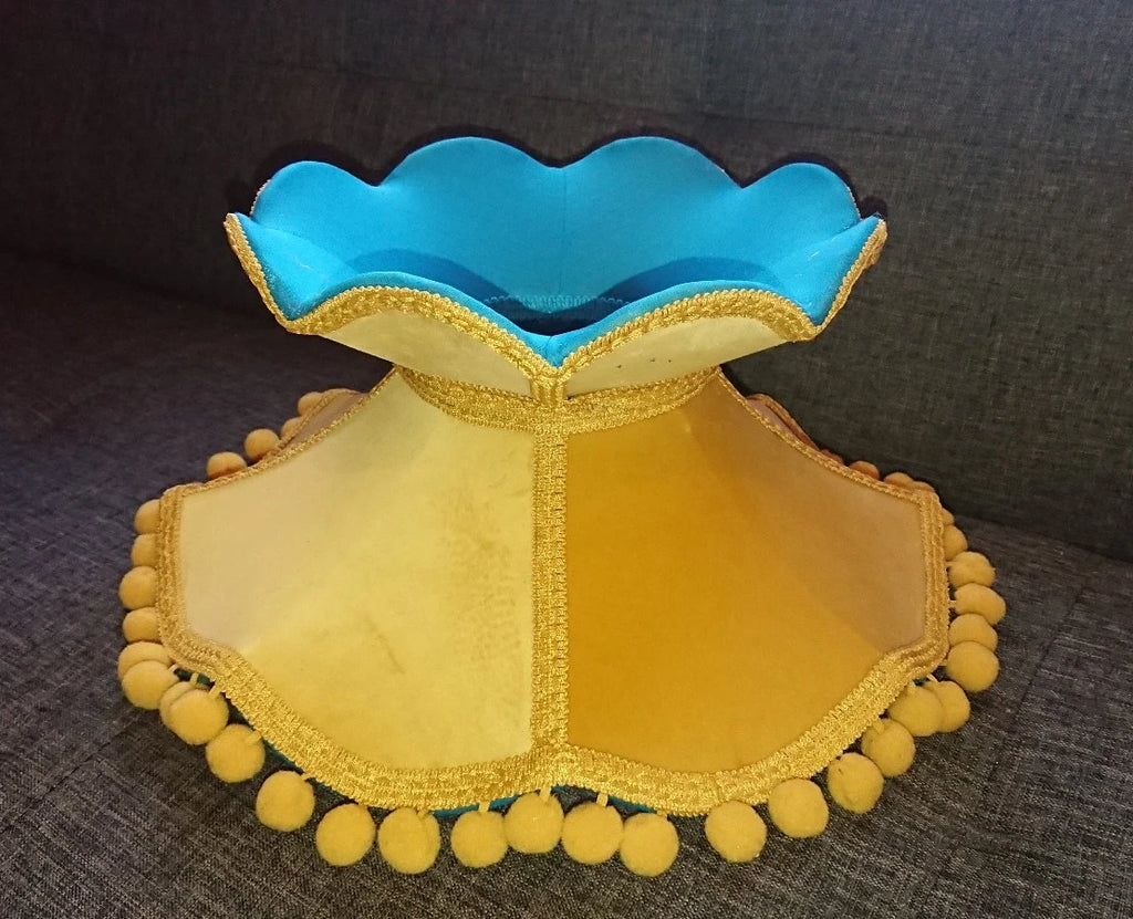 Crown shaped lampshade for table lamp or ceiling pendant yellow velvet turquoise