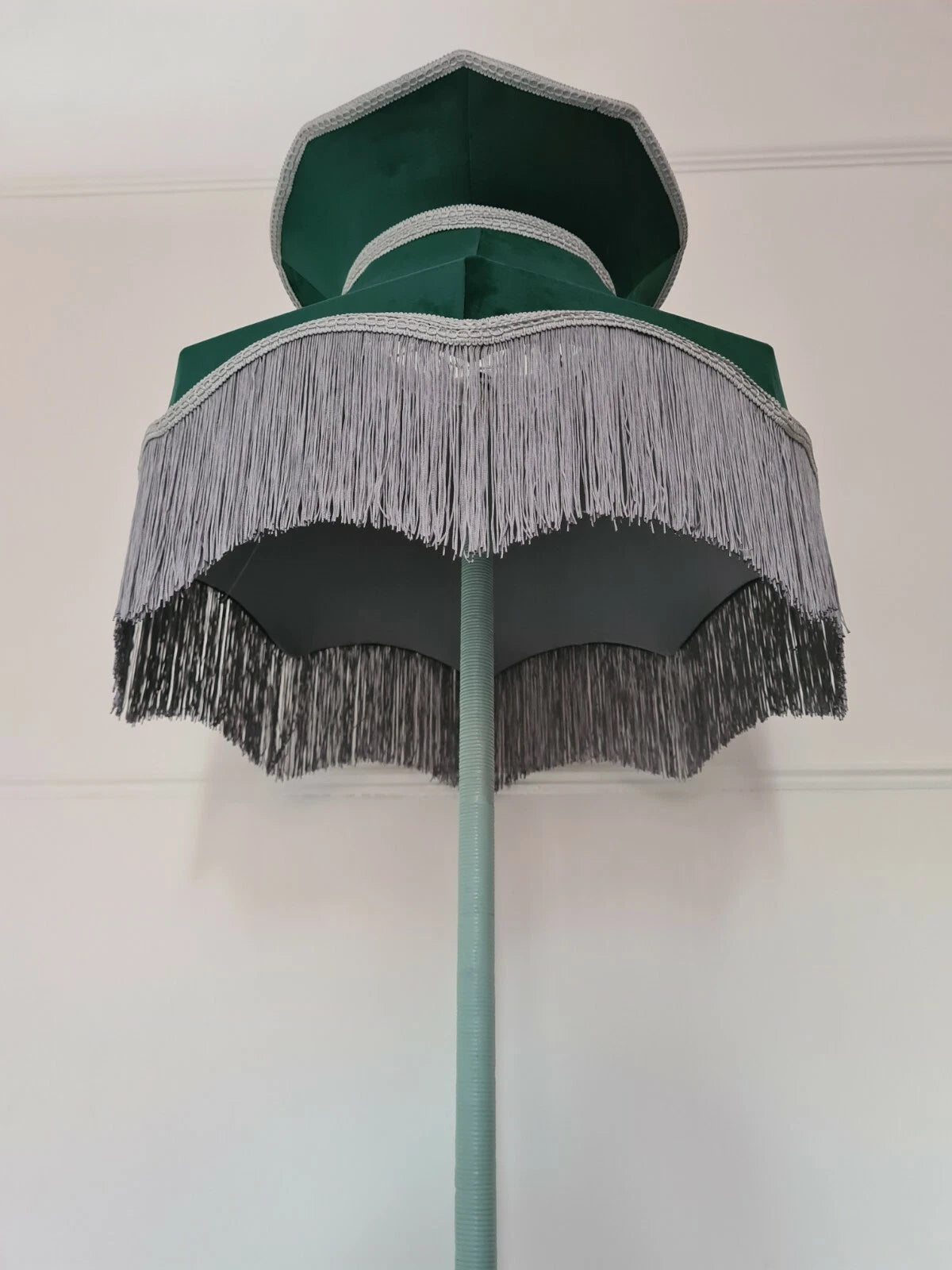 Large handmade green velvet Lisa lampshade crown shape standard lamp or ceiling