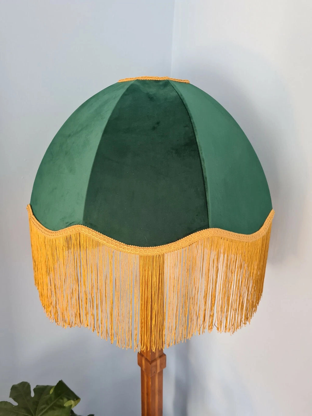 Handmade dome lampshade green velvet pink  fabric for a standard lamp or ceiling