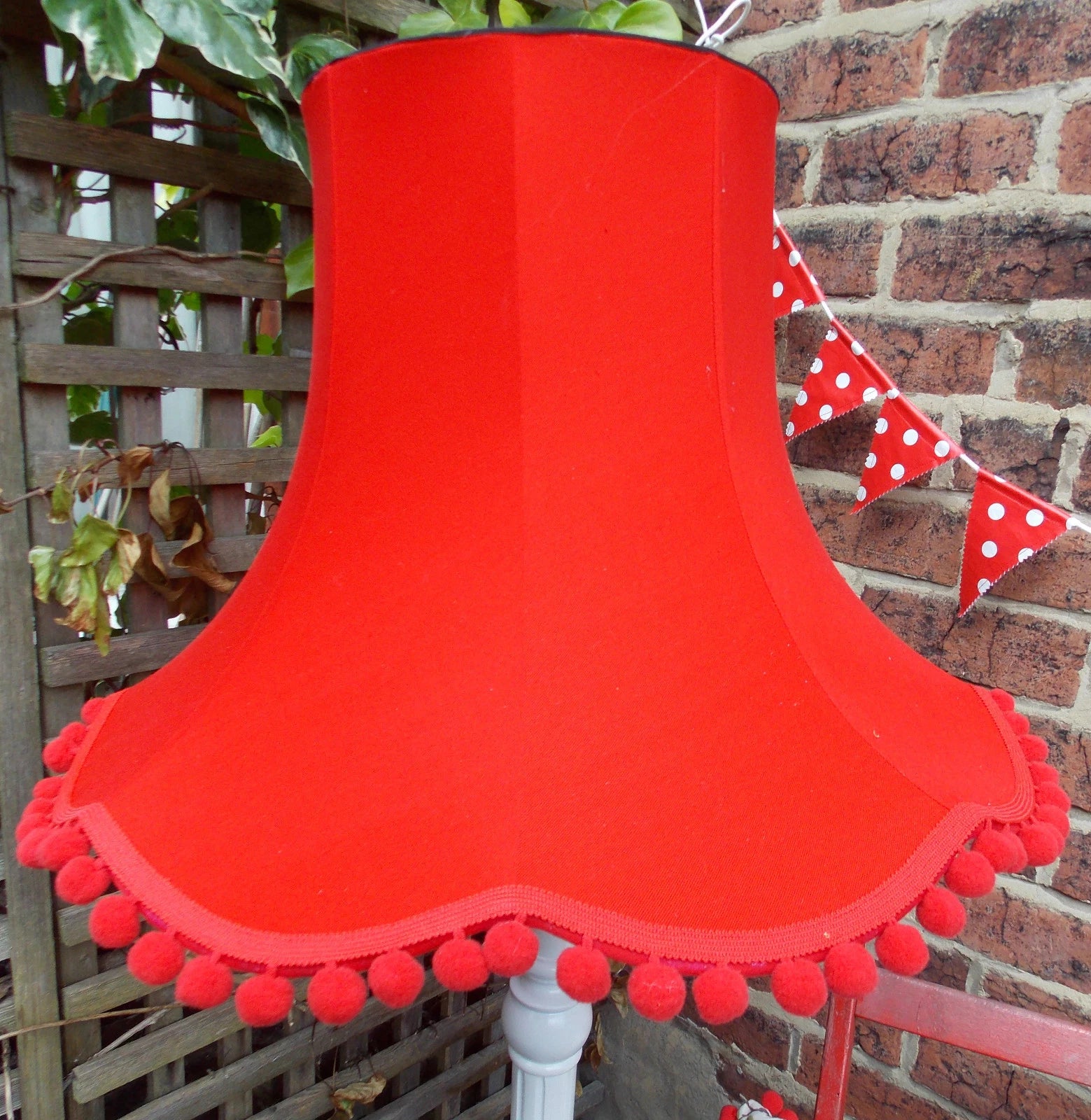 Handmade lampshade in pillarbox red cotton for standard lamp or ceiling lamp