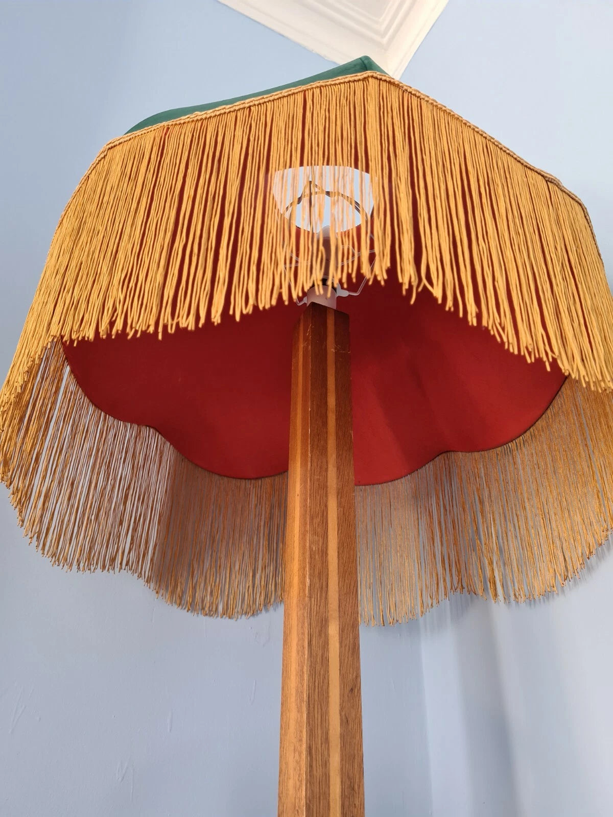 Handmade dome lampshade green velvet pink  fabric for a standard lamp or ceiling