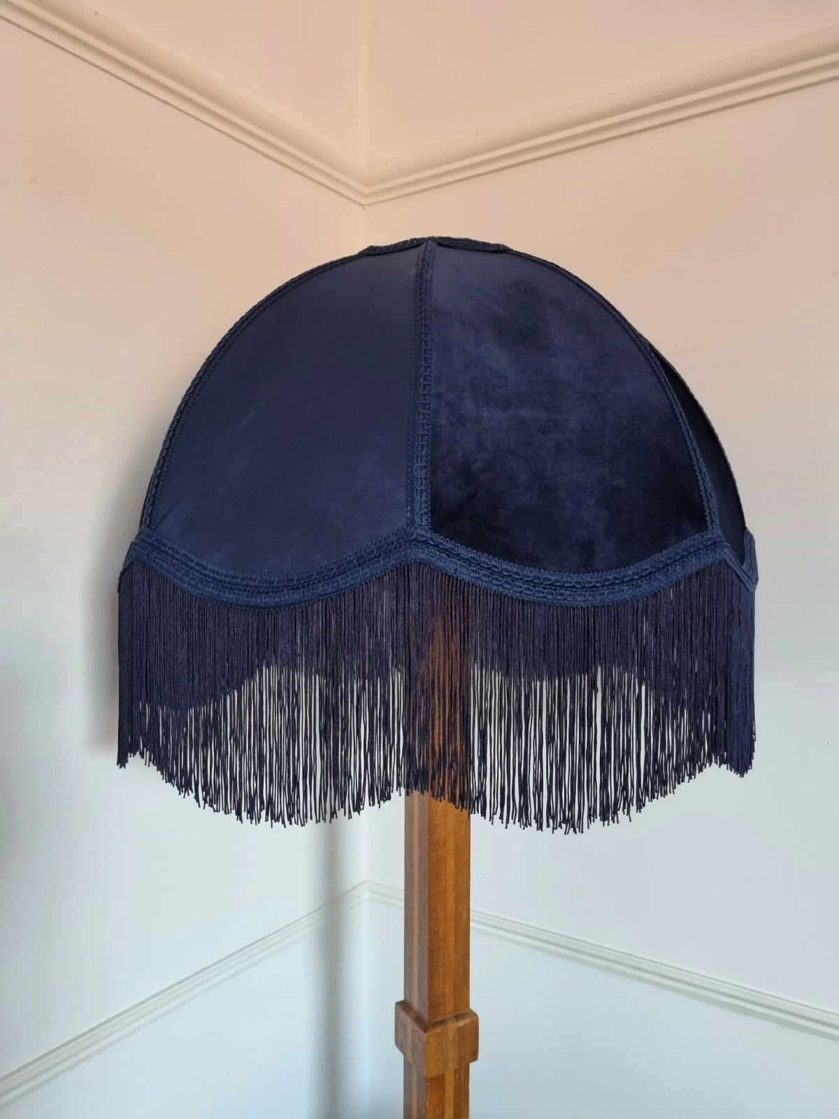 Handmade dome shape lampshade navy velvet fabric for a standard lamp or ceiling
