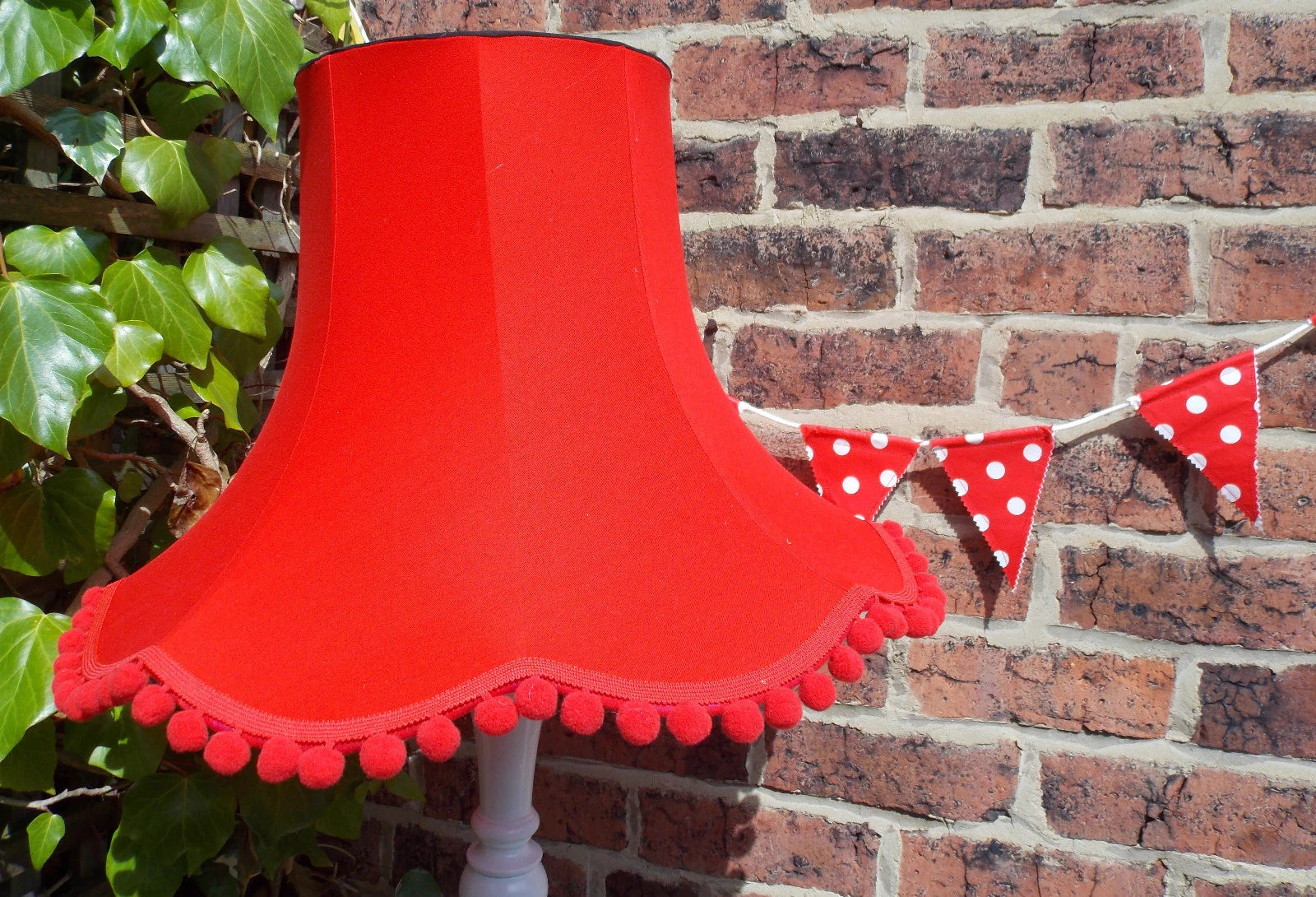 Handmade lampshade in pillarbox red cotton for standard lamp or ceiling lamp