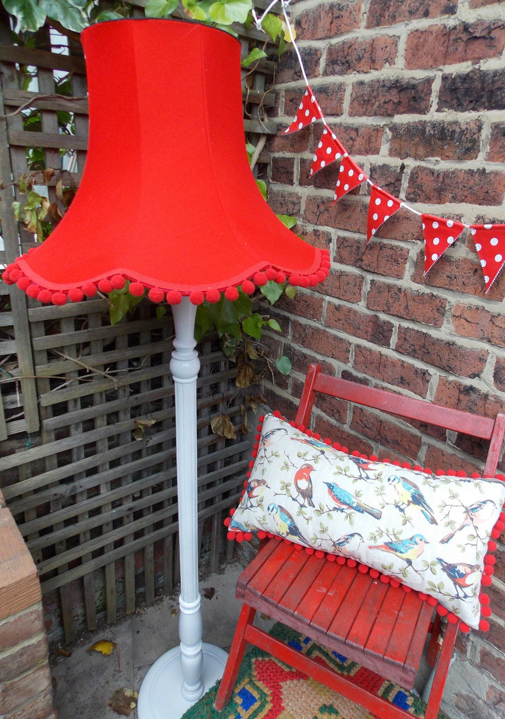 Handmade lampshade in pillarbox red cotton for standard lamp or ceiling lamp