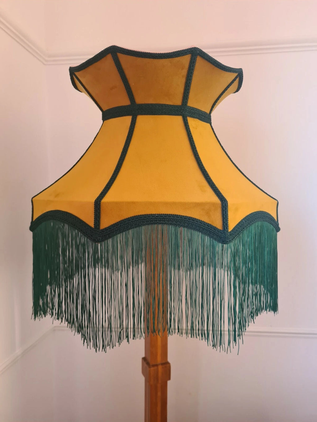 Large mustard yellow green  velvet crown lampshade  standard lamp ceiling light