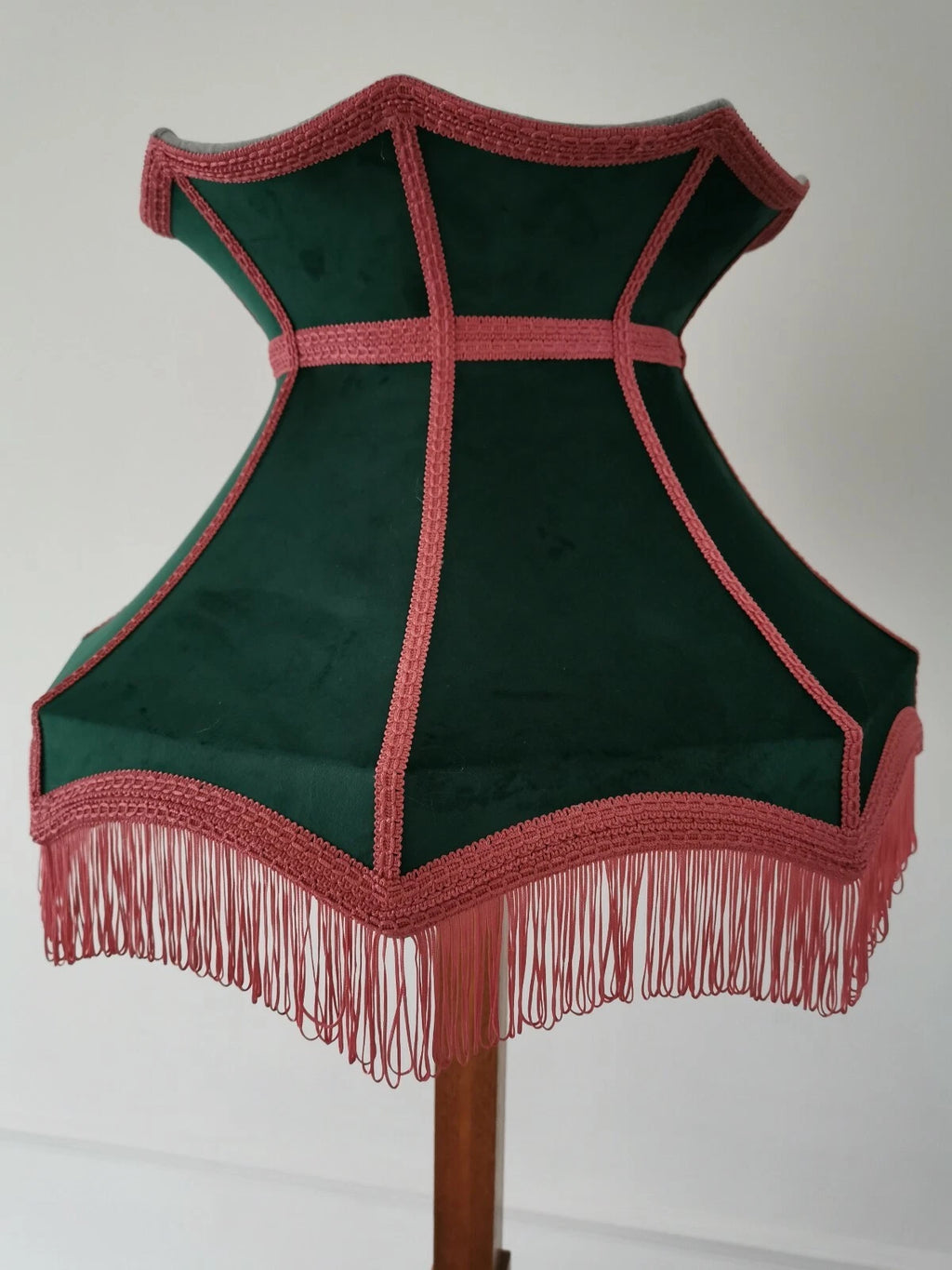 Bottle green pink velvet lampshade crown lined pink a standard lamp or ceiling