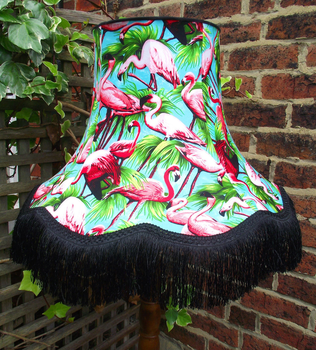 Handmade lampshade in green pink flamingo fabric for standard lamp ceiling lamp