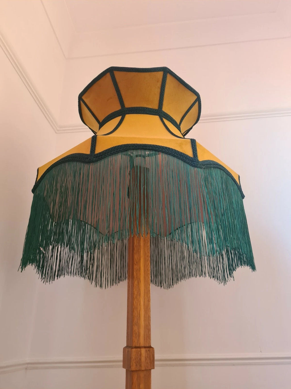 Large mustard yellow green  velvet crown lampshade  standard lamp ceiling light
