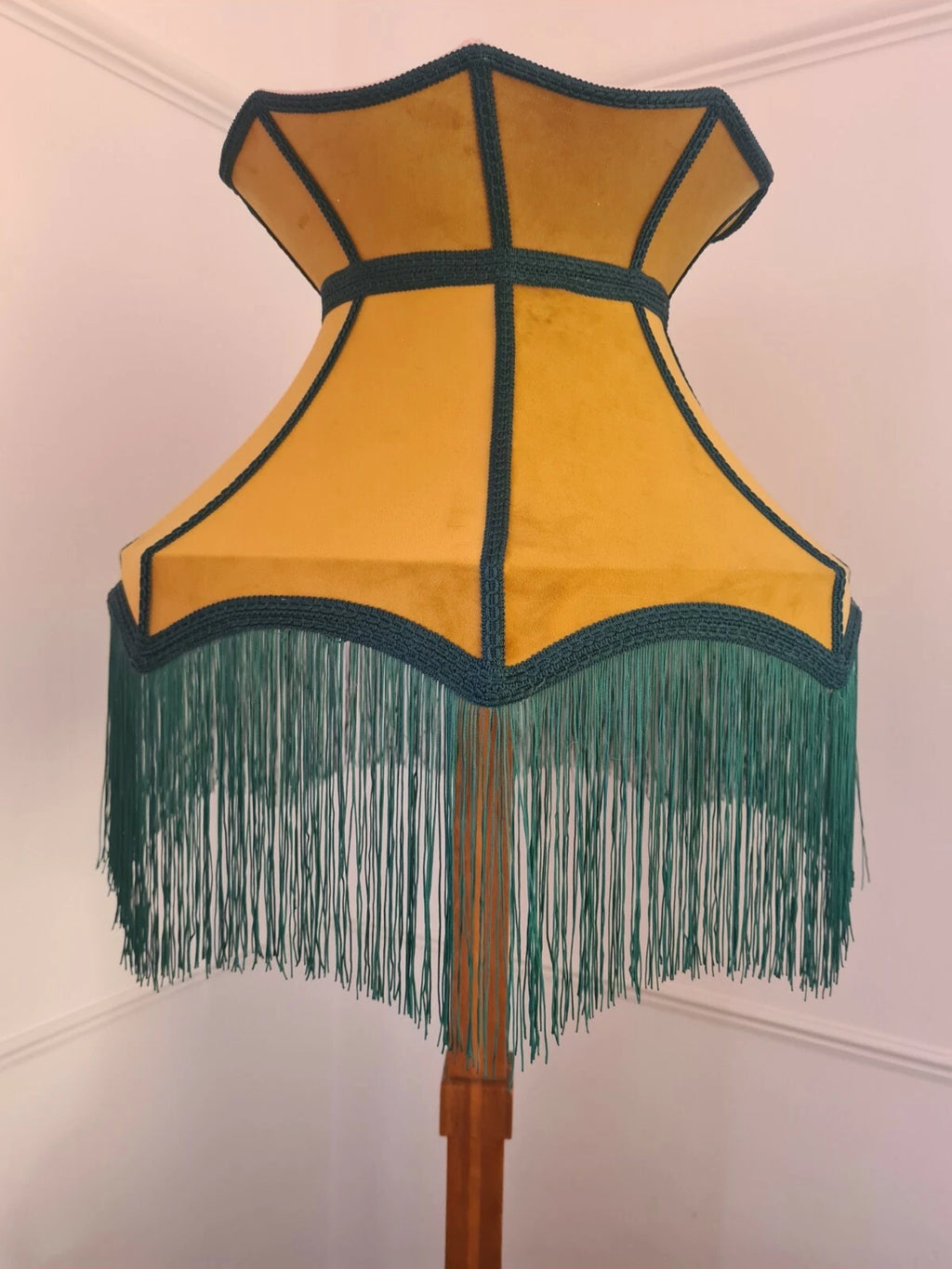 Large mustard yellow green  velvet crown lampshade  standard lamp ceiling light