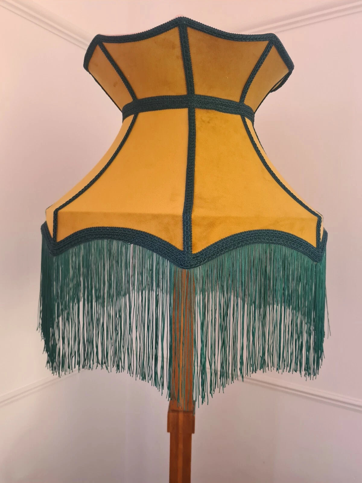 Large mustard yellow green  velvet crown lampshade  standard lamp ceiling light