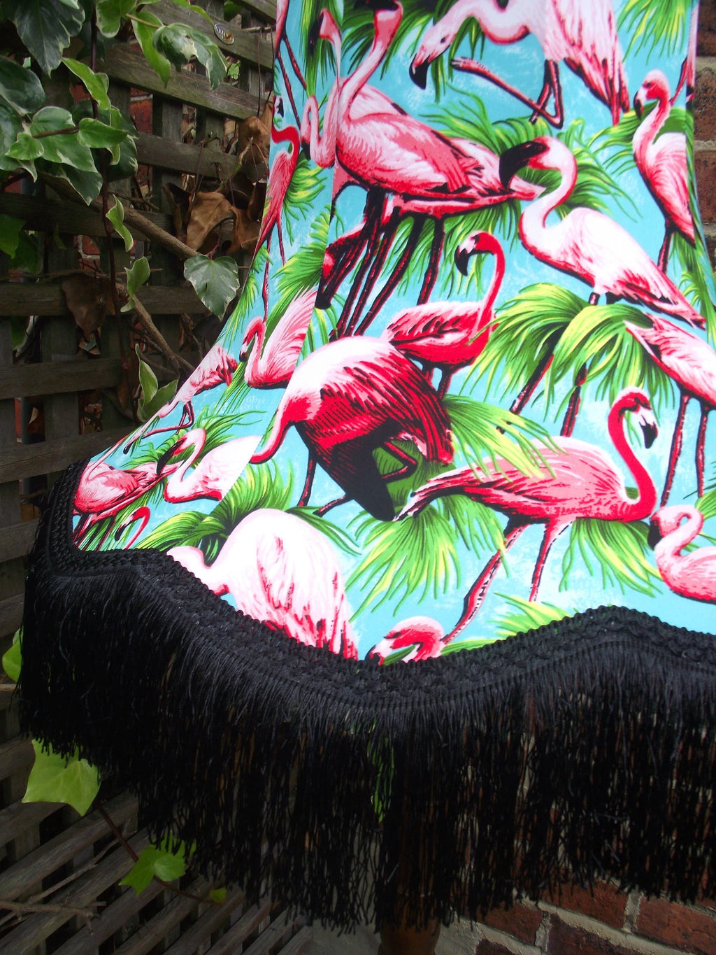 Handmade lampshade in green pink flamingo fabric for standard lamp ceiling lamp