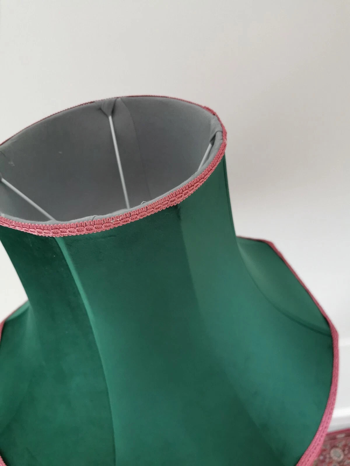 Handmade vintage  green and pink velvet lampshade for standard lamp or ceiling