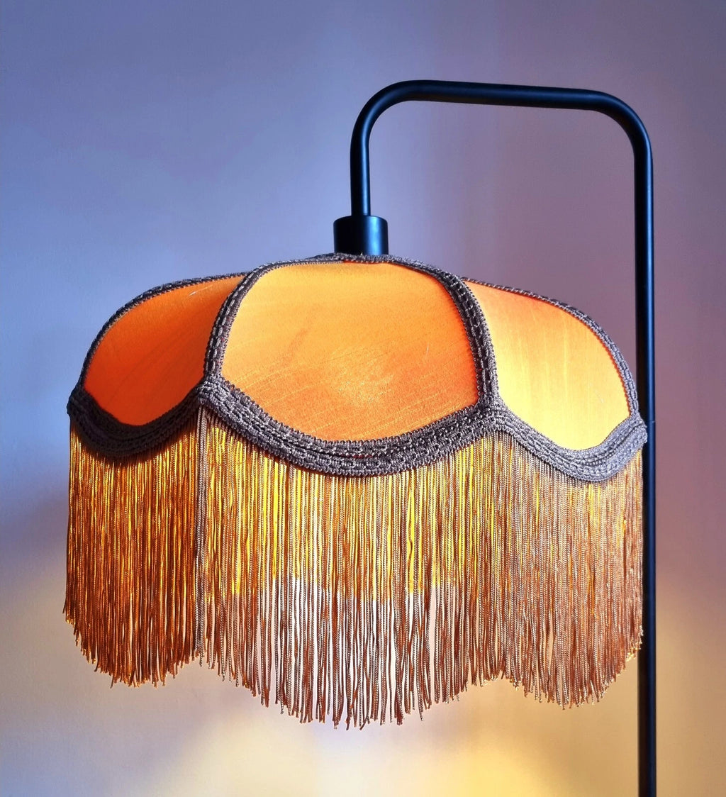 Handmade lampshade yellow gold silk pendant for standard lamp or ceiling light