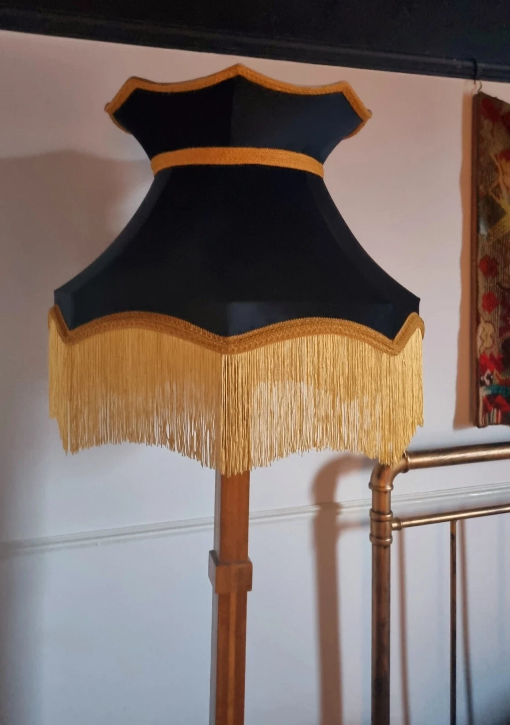 Handmade large crown lampshade Navy Blue velvet standard lamp pendant