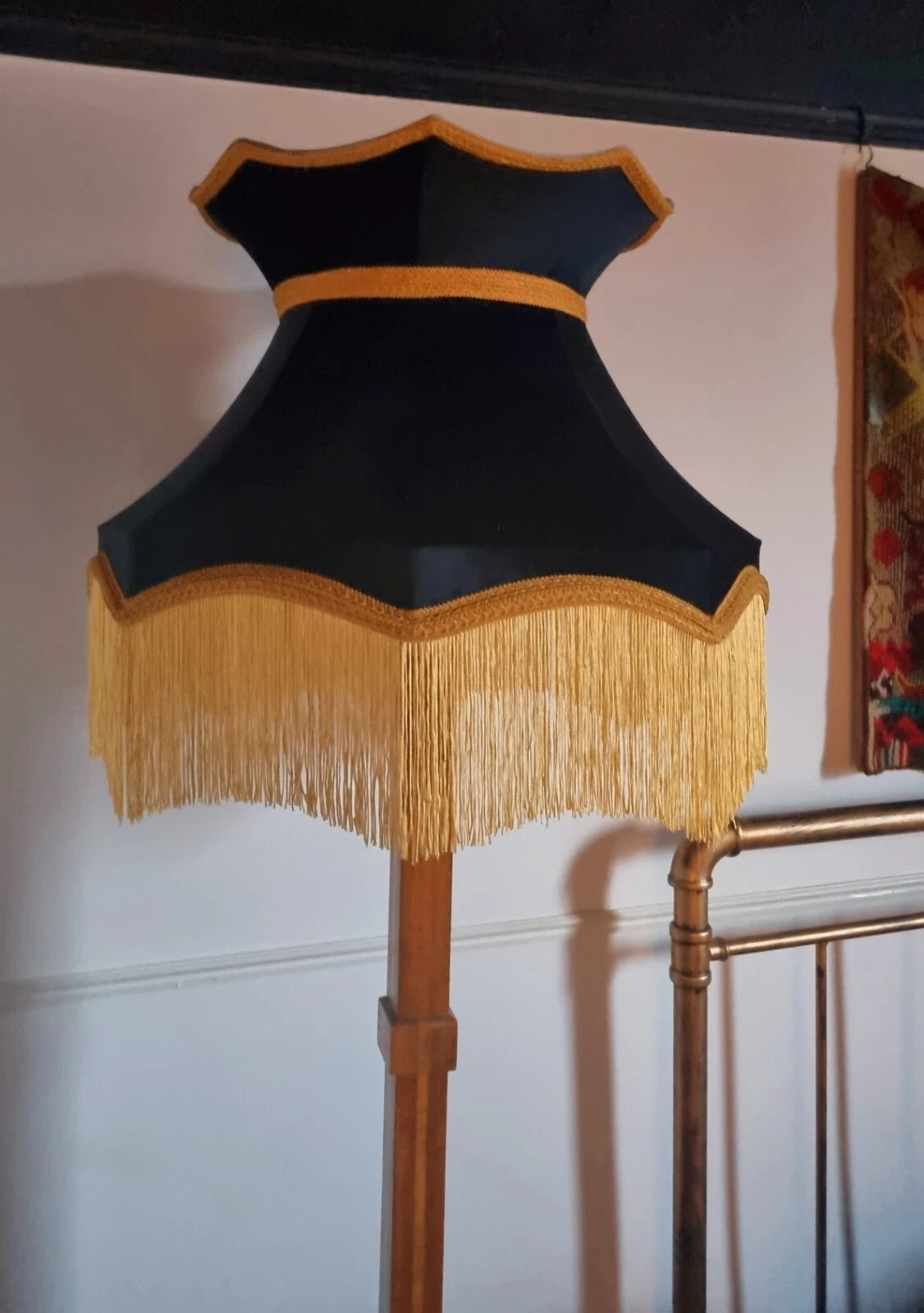 Handmade large crown lampshade Navy Blue velvet standard lamp pendant