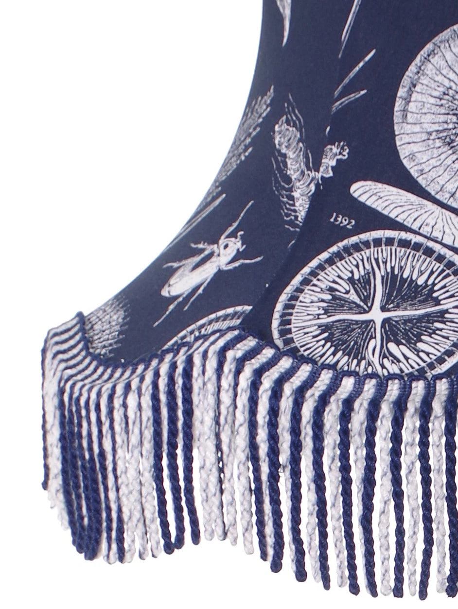 Handmade botanical Lisa lampshade blue and white for standard lamp or ceiling