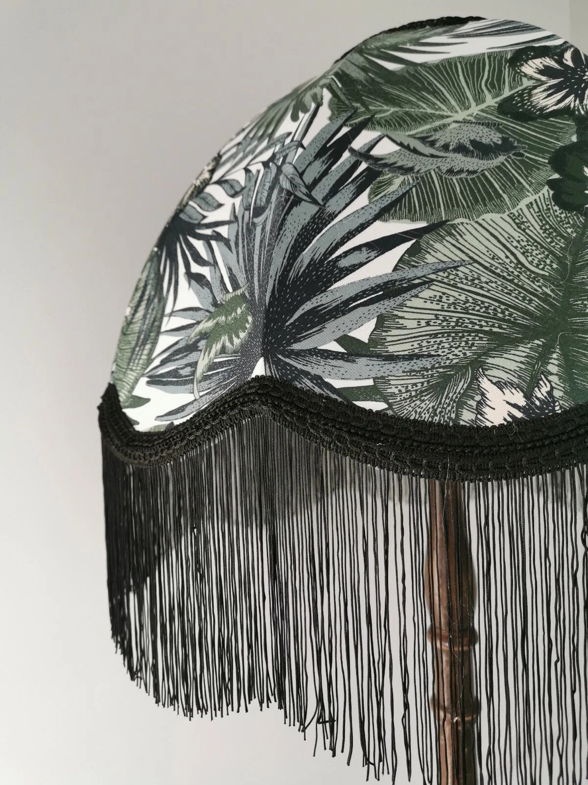 Handmade dome lampshade botanical green fabric for a standard lamp or ceiling
