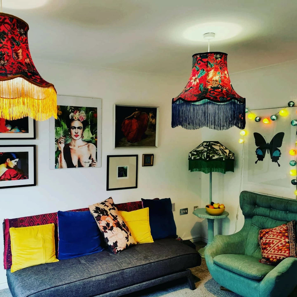 Emma J Shipley Red amazon lampshade gold fringe standard lamp/ceiling pendant