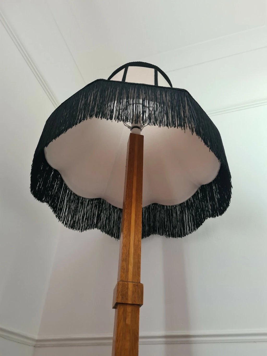 Cream velvet Lisa Lampshade with black fringe standard lamp/ceiling pendant