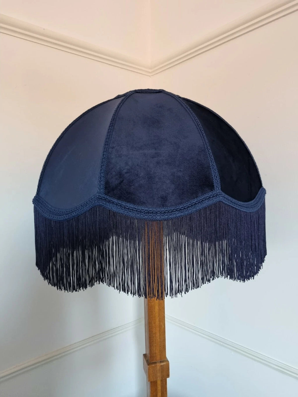 Handmade dome shape lampshade navy velvet fabric for a standard lamp or ceiling