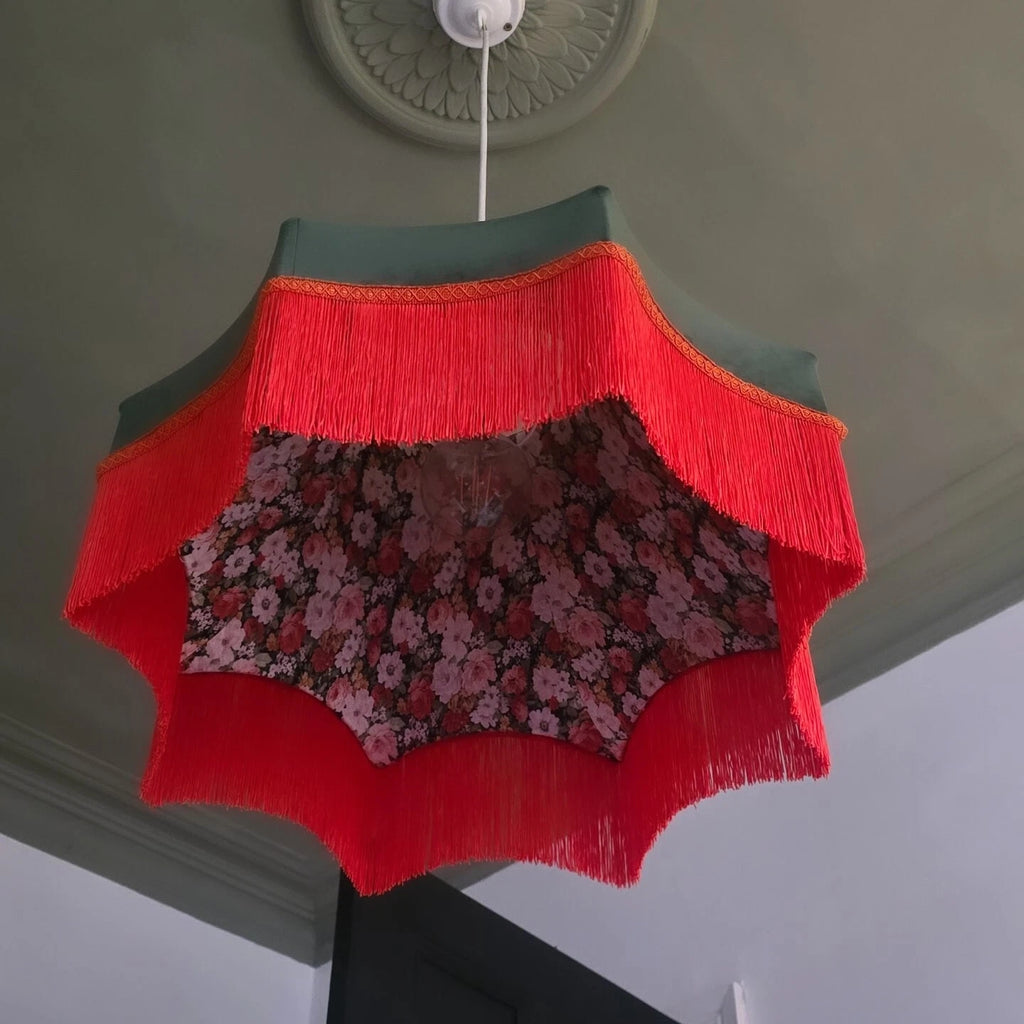 Green Velvet Floral Lined Lisa Lampshade Star Shaped standard lamp ceiling Shade