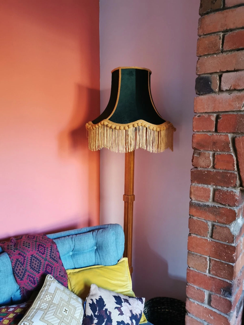 Green velvet mustard large lampshade handmade standard lamp ceiling pendant