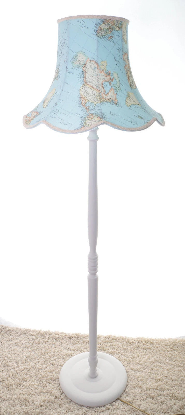 Handmade lampshade in blue world map design for a standard lamp or ceiling