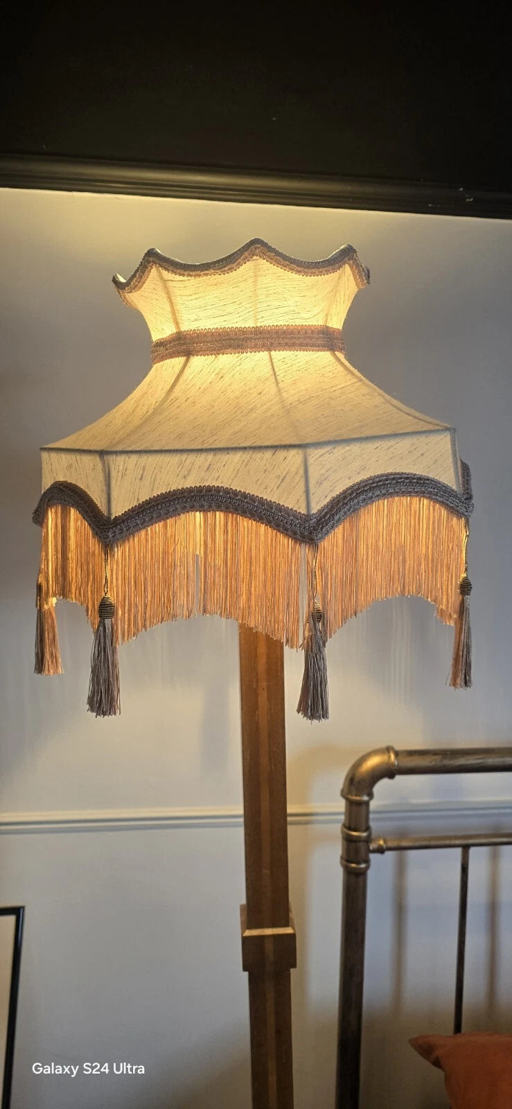 Cream Silk Handmade Lampshade  Traditional Victorian Crown Shape Silk