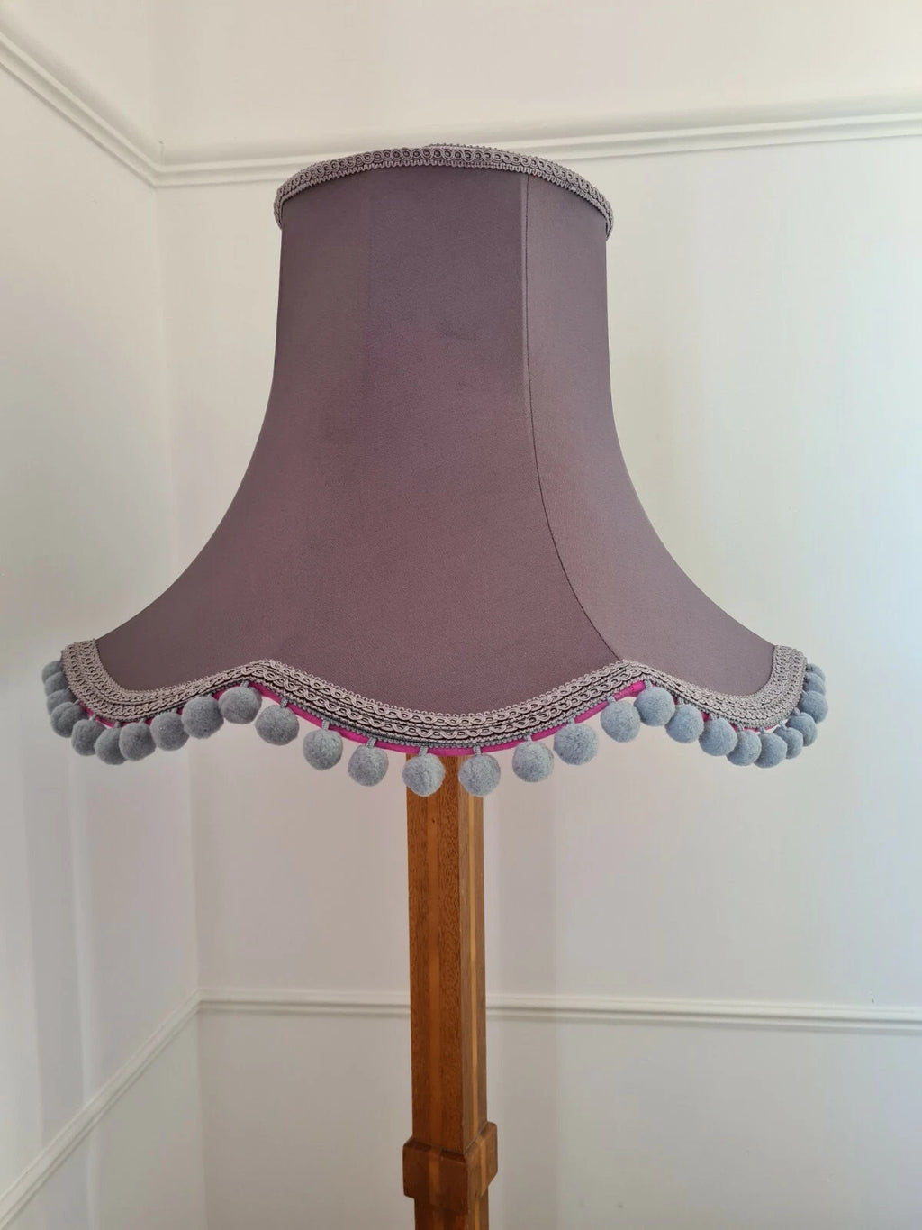 Handmade Lisa lampshade grey fabric pink lined standard lamp ceiling pendant
