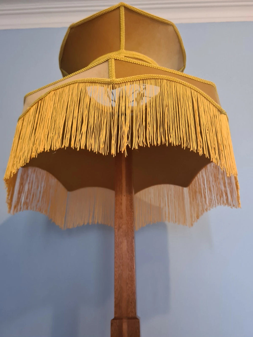Yellow velvet mustard handmade lampshade crown traditional standard lamp ceiling