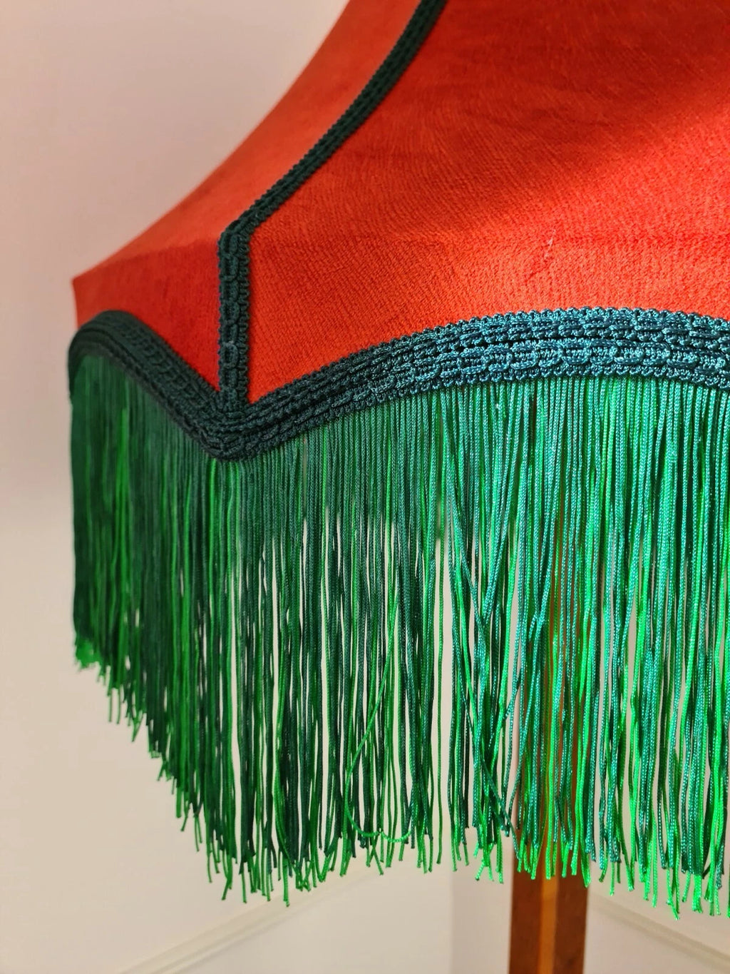 Burnt orange velvet lampshade crown lined in leopard standard lamp or ceiling