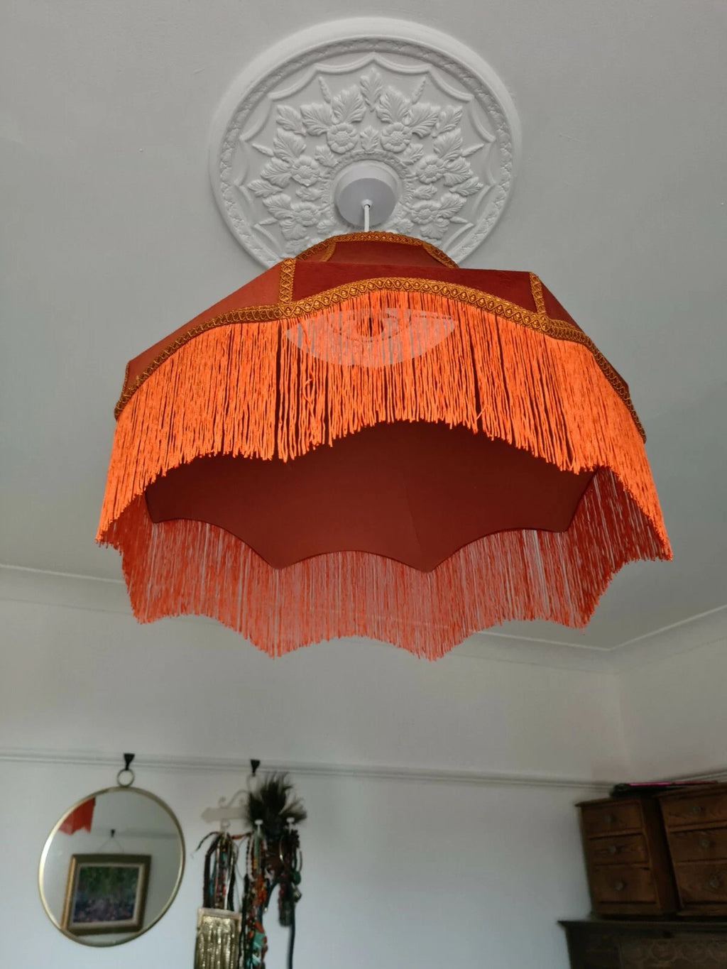 Large Lisa lampshade burnt orange velvet ceiling light handmade lamp