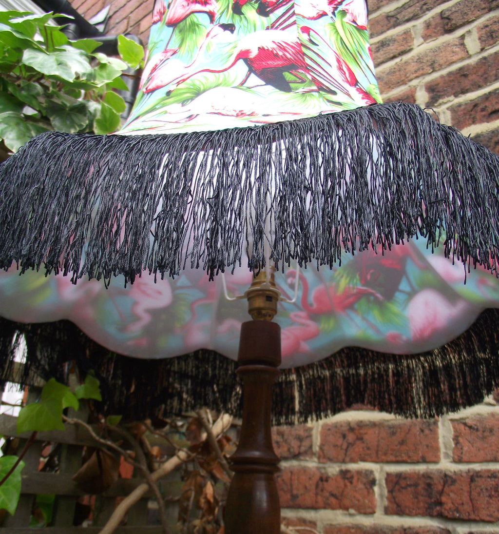 Handmade lampshade in green pink flamingo fabric for standard lamp ceiling lamp