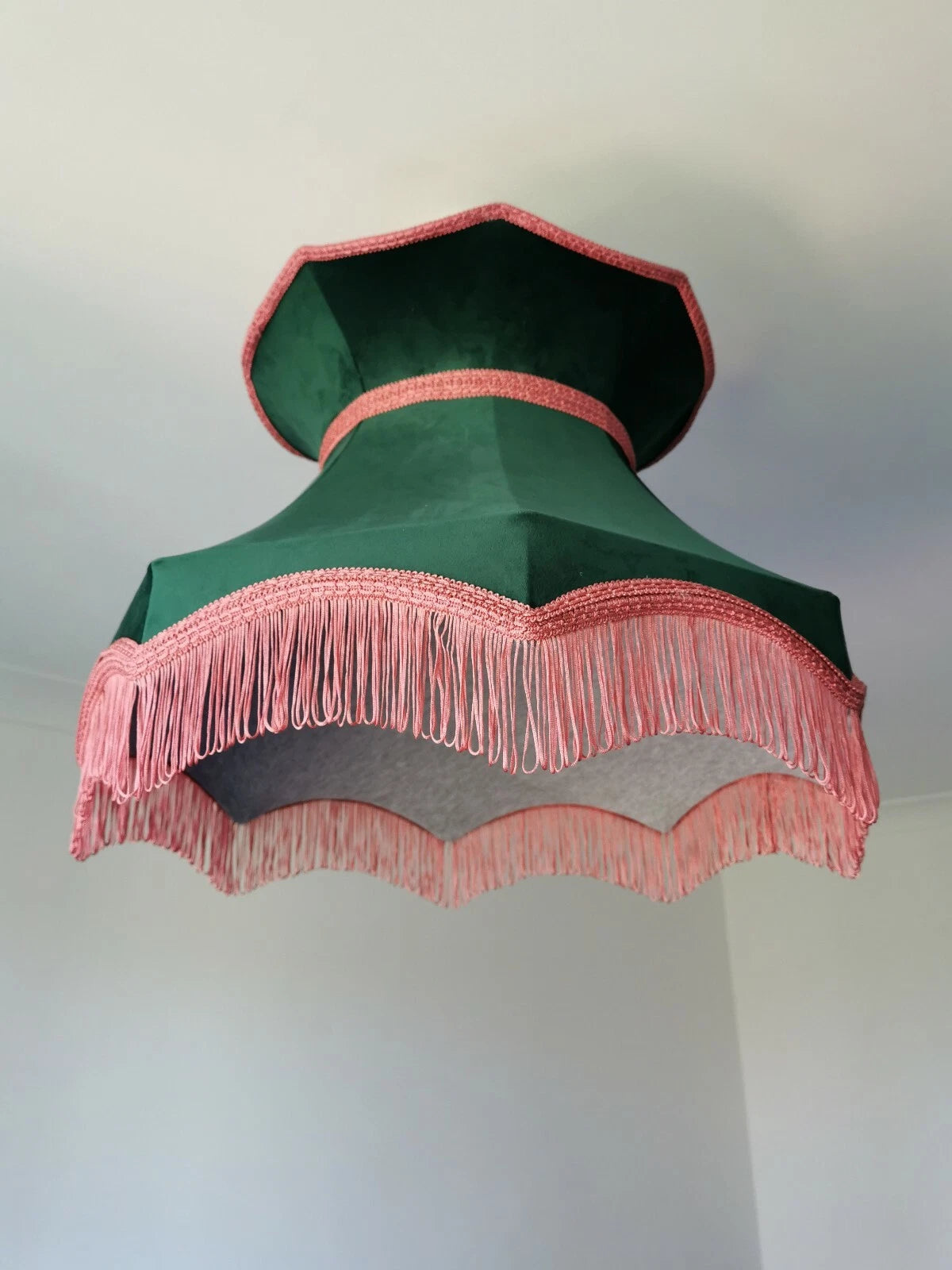 Green velvet crown Lisa lampshade pink fringe standard lamp ceiling pendant