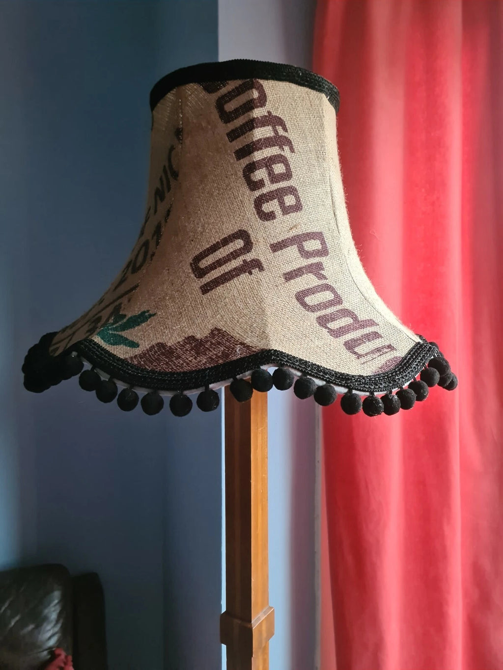 Handmade Lisa lampshade recycle hessian coffee sack fabric standard lamp ceiling