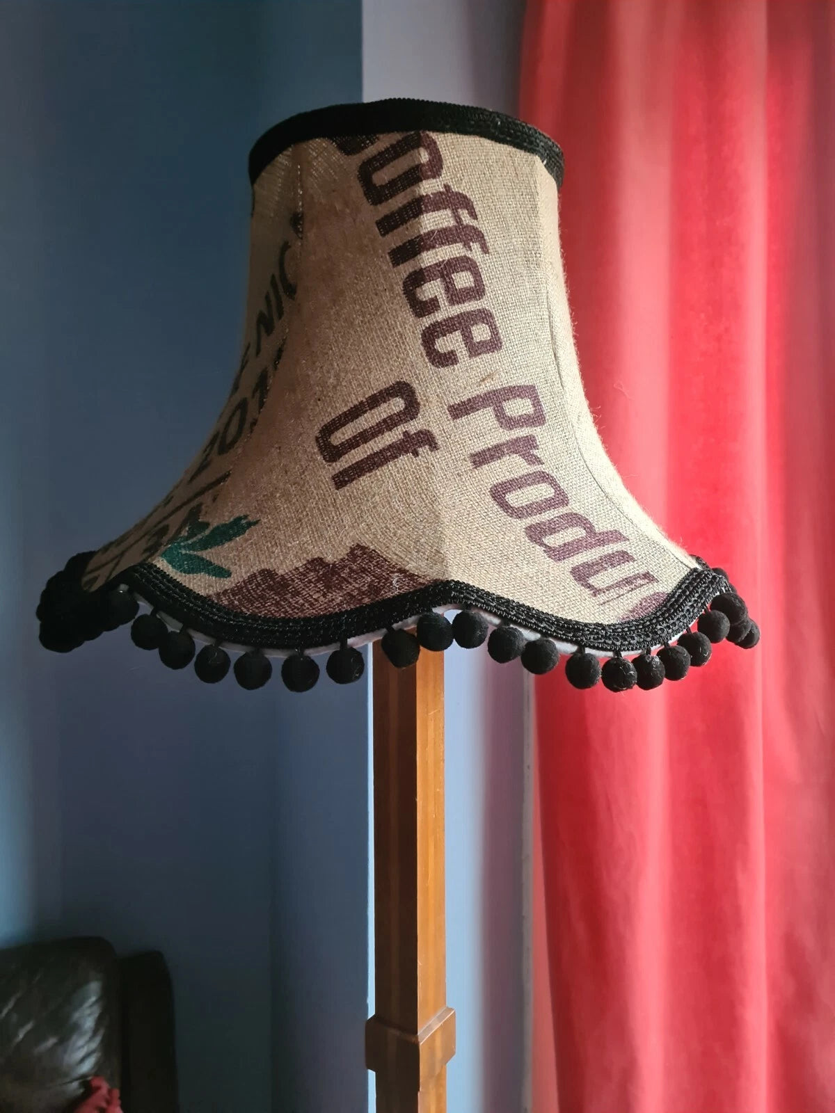 Handmade Lisa lampshade recycle hessian coffee sack fabric standard lamp ceiling