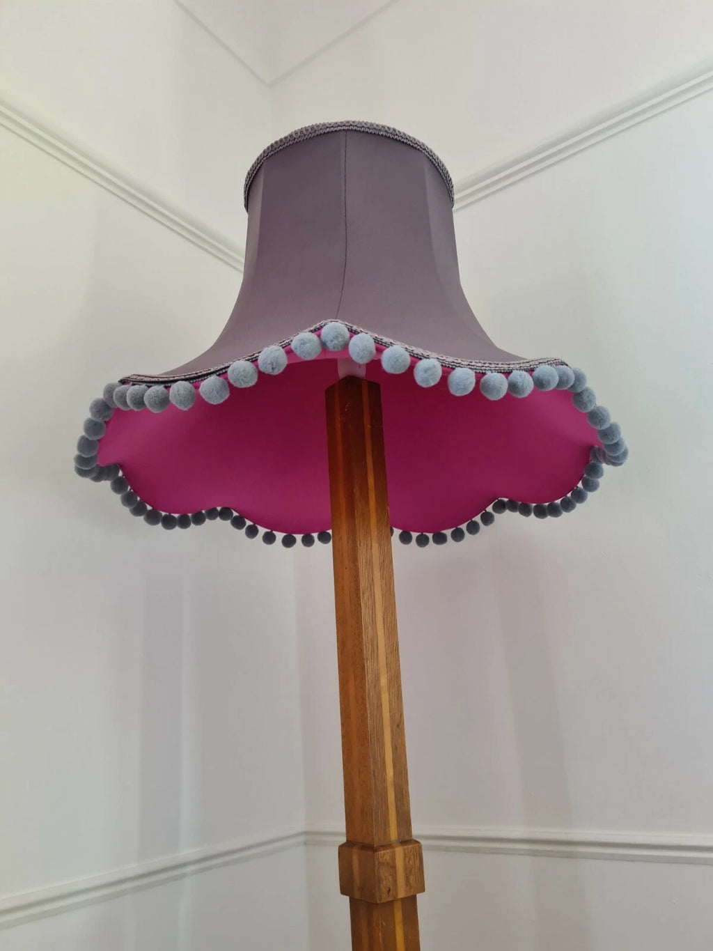 Handmade Lisa lampshade grey fabric pink lined standard lamp ceiling pendant