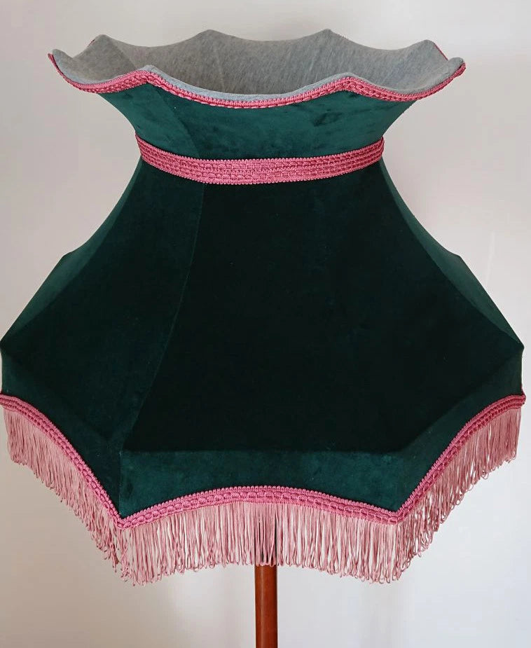 Green velvet crown Lisa lampshade pink fringe standard lamp ceiling pendant