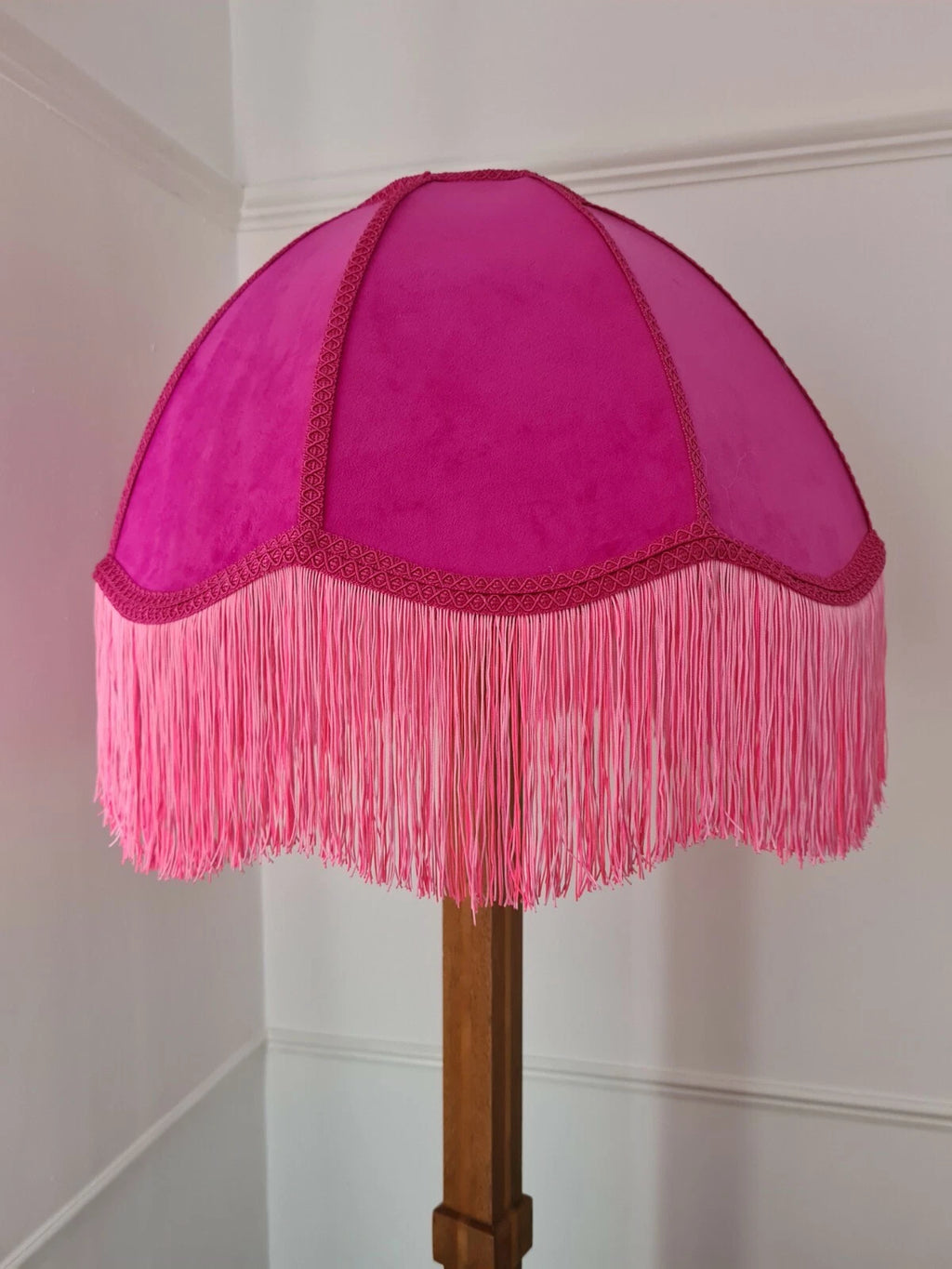 Handmade dome lampshade bright pink velvet fabric for a standard lamp or ceiling
