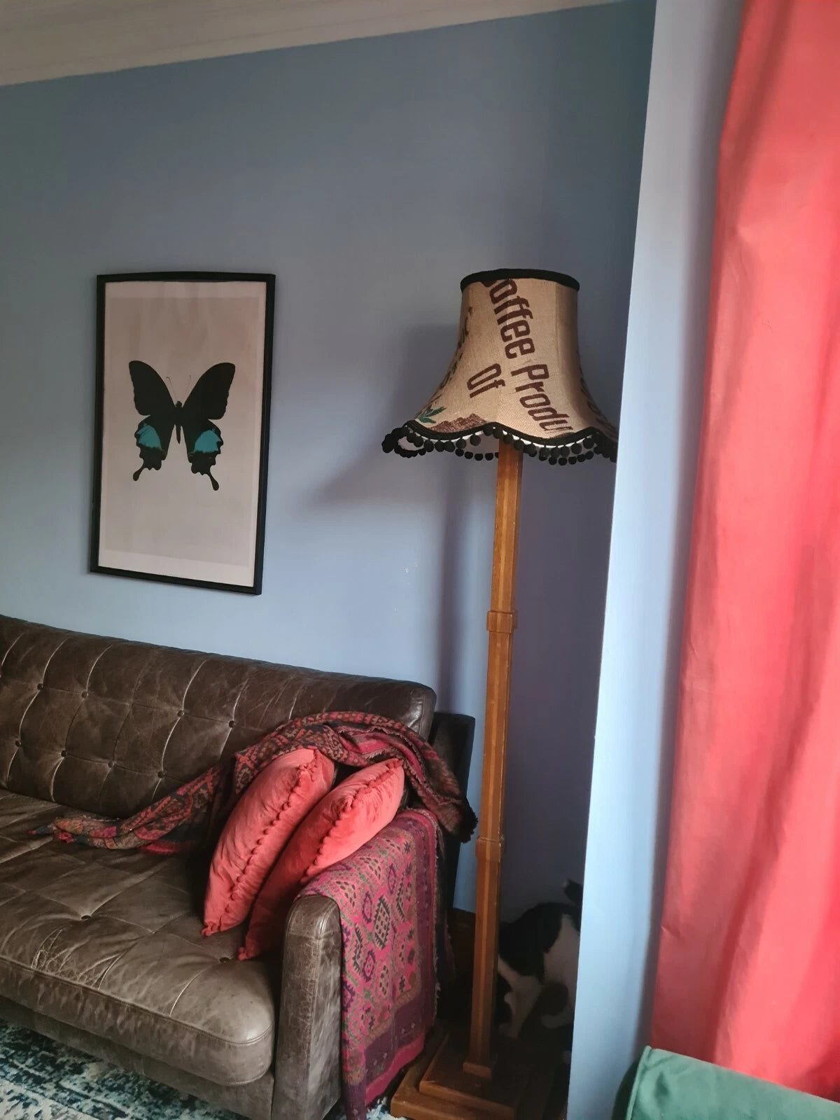 Handmade Lisa lampshade recycle hessian coffee sack fabric standard lamp ceiling