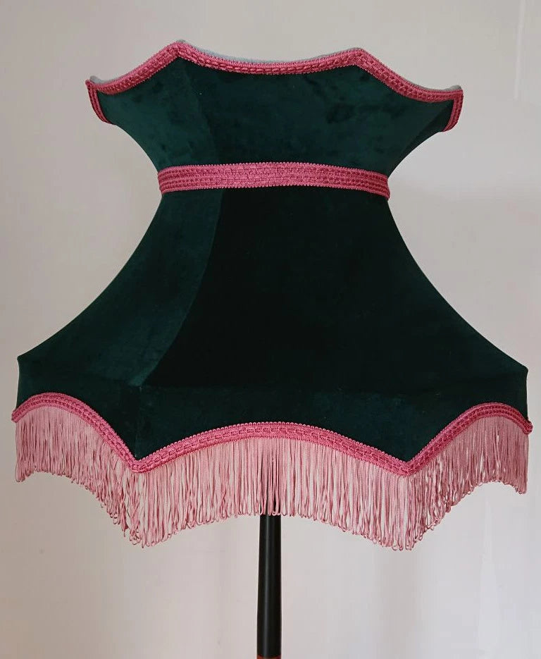 Green velvet crown Lisa lampshade pink fringe standard lamp ceiling pendant