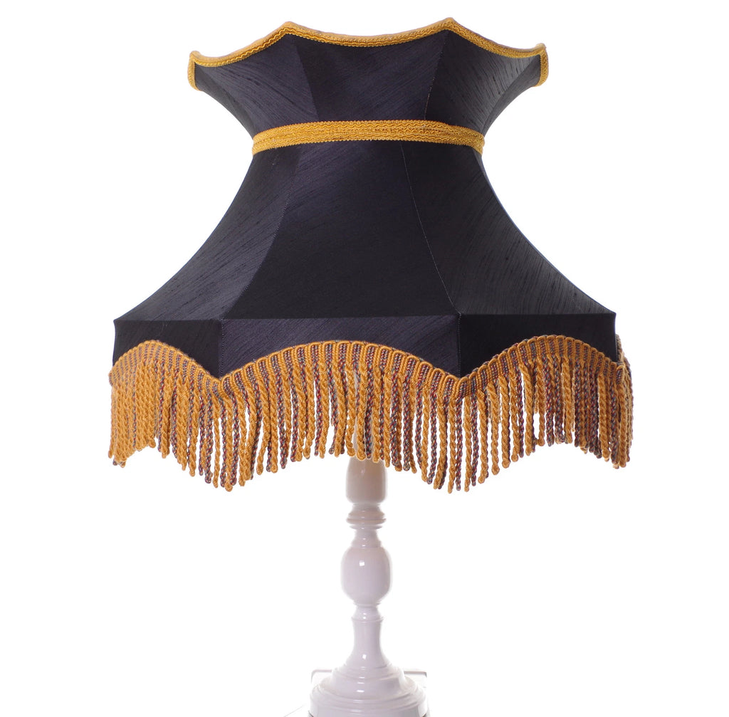 Large Downtown Abbey black gold standard ceiling lampshade with gold fringe