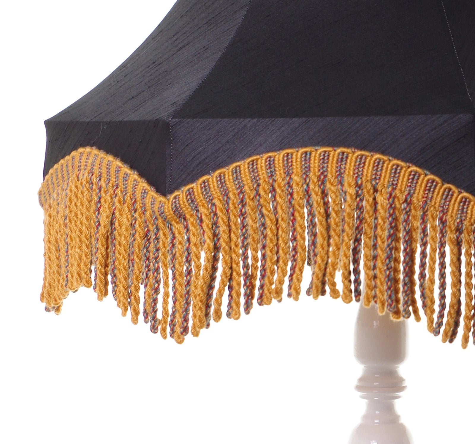 Large Downtown Abbey black gold standard ceiling lampshade with gold fringe