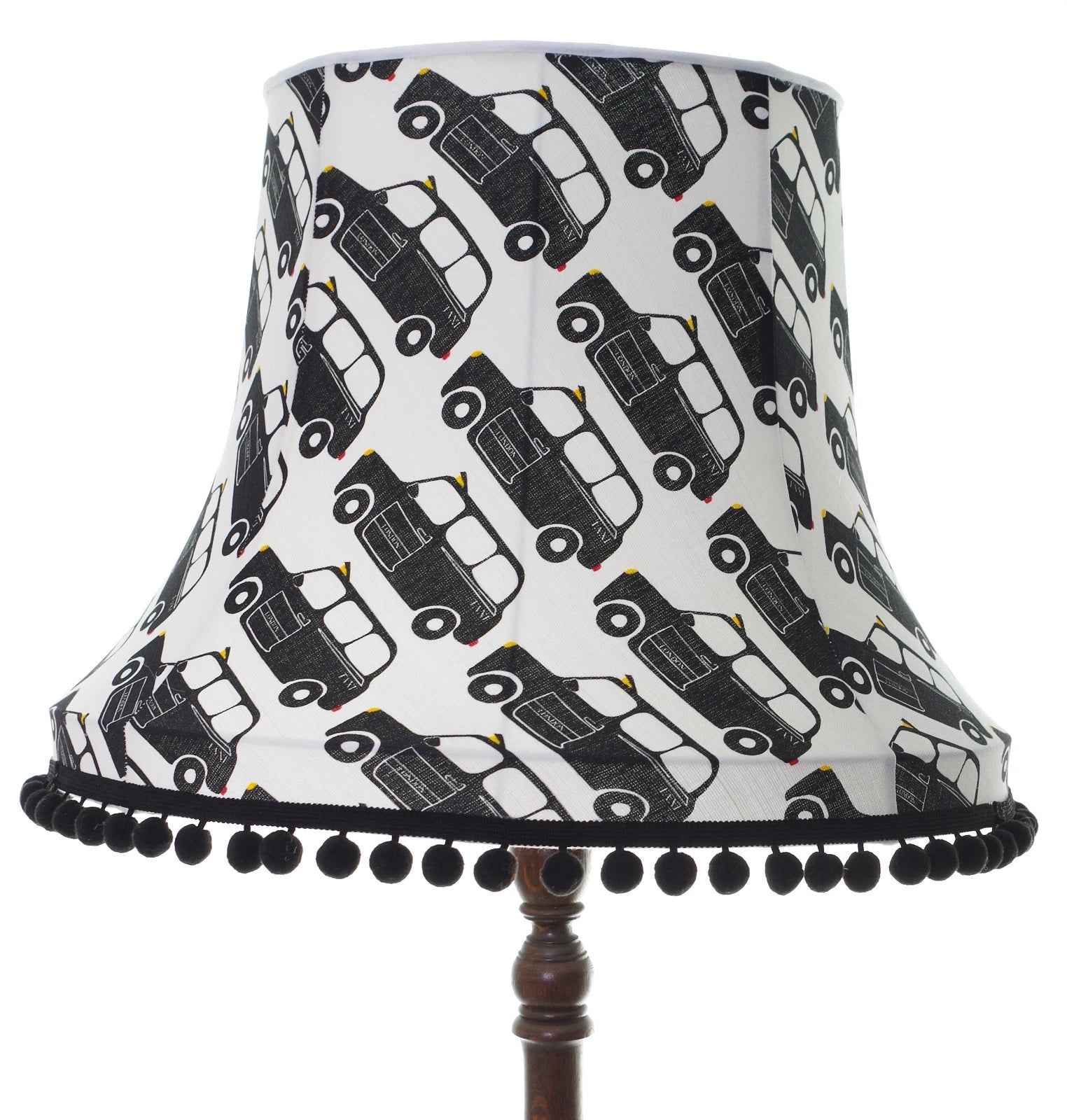 Handmade lampshade in London taxi black white fabric for standard lamp / ceiling